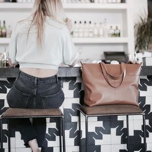 Mina Baie Leather Tan Tote Bag